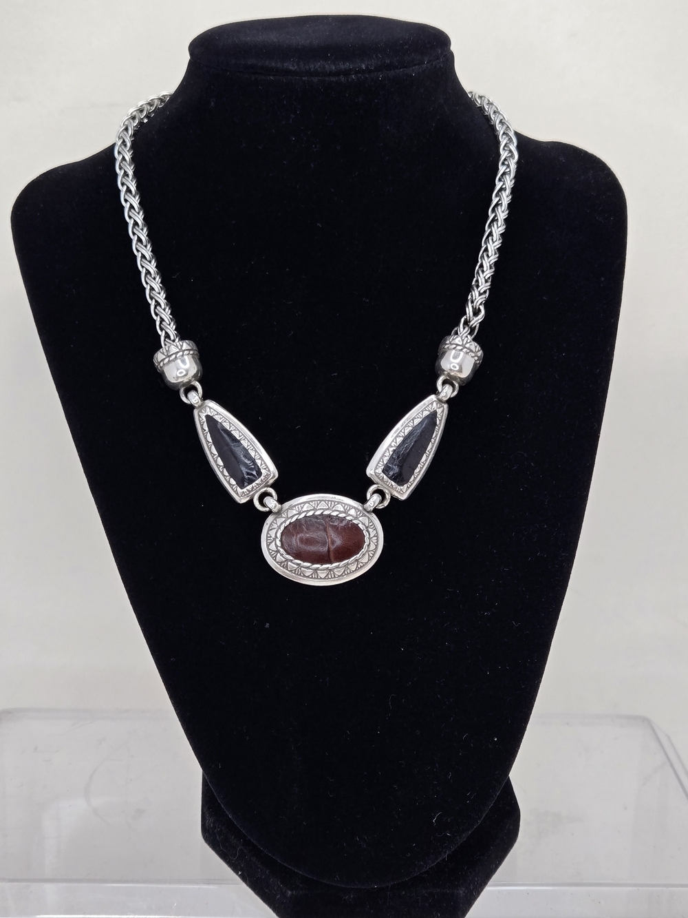Brighton Silver Necklace with Black and Brown